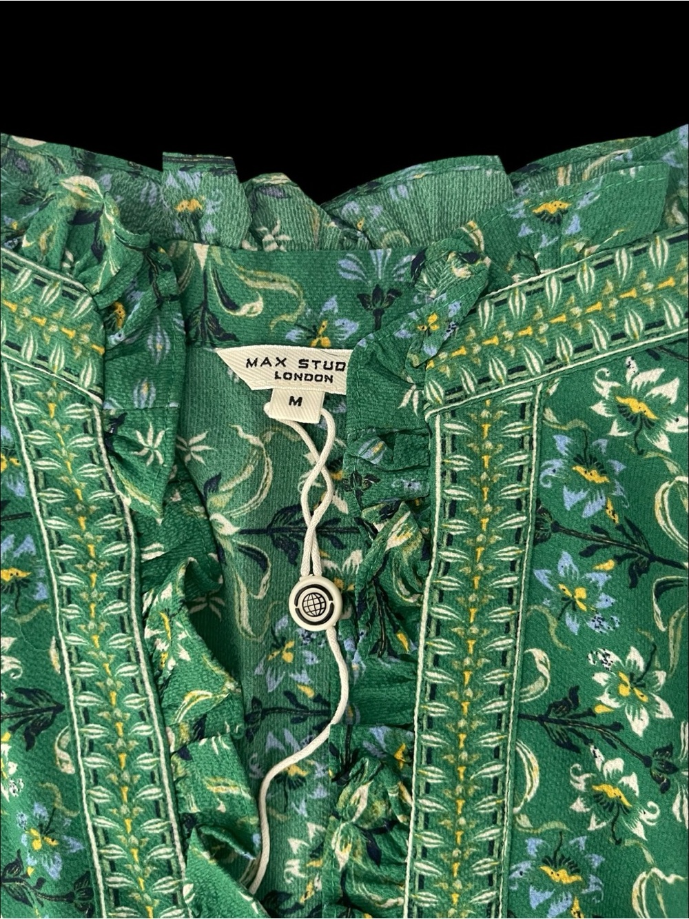 NWOT Max Studio London Green Floral Ruffle Tiered Maxi Dress M Boho Prairie - Picture 8 of 11